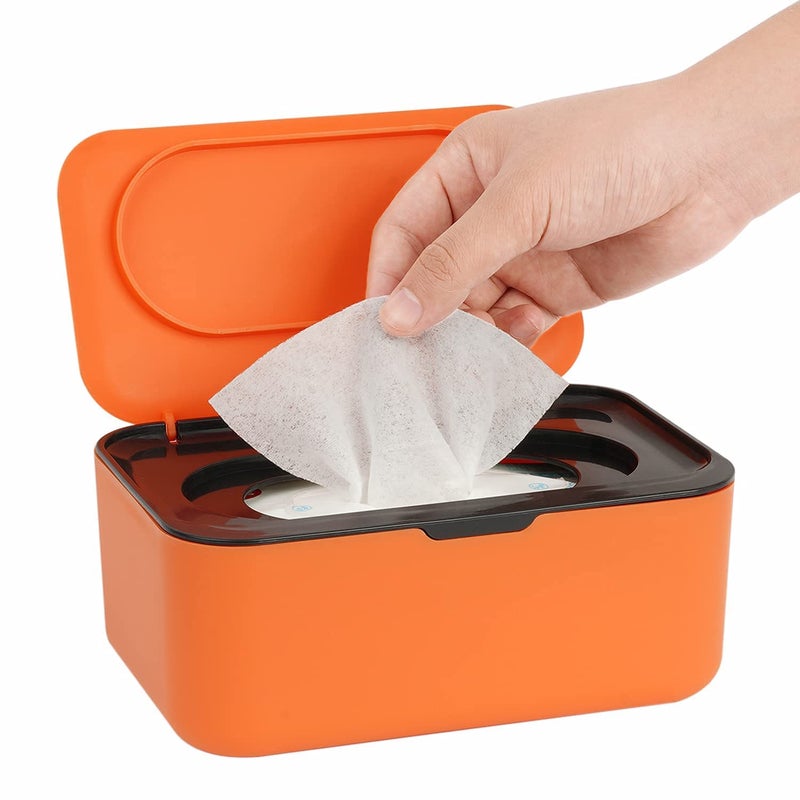 Seposeve Wipes Dispenser, Wipe Holder for Baby & Adult, Refillable Wipe Container, Keeps Wipes Fresh, One-Handed Operation. Non-Slip, Easy Open/Close Wipes Pouch Case, Orange - Image 1
